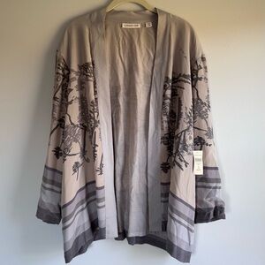 Coldwater Creek Gray and Cream Jacket with Natural Botanical Print